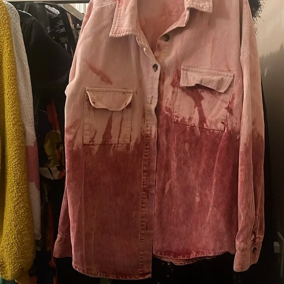 Peach love Dip Dye Corduroy Ombre Shacket Red -M - Picture 2 of 2